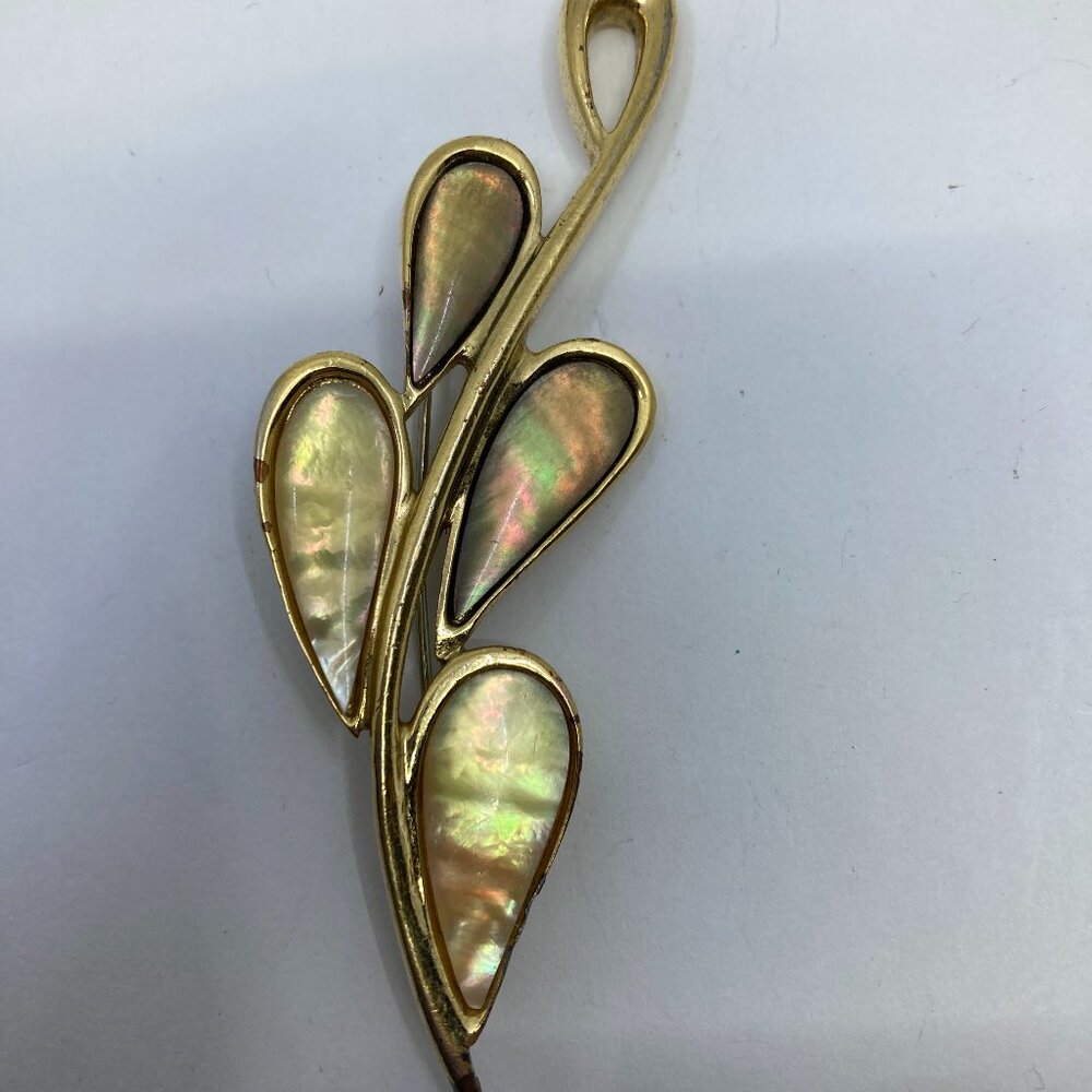 Vtg BUTLER gold tone faux mother of pearl 3 3/4" brooch